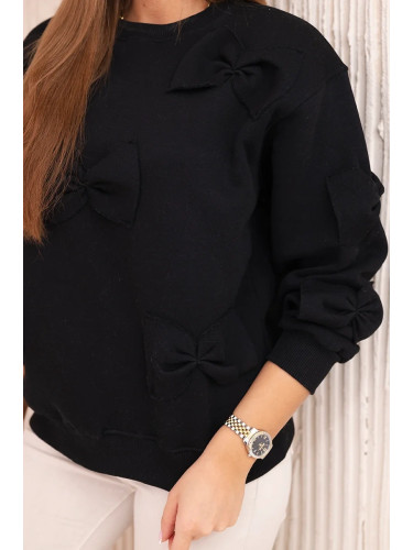 Insulated cotton sweatshirt with decorative bows black