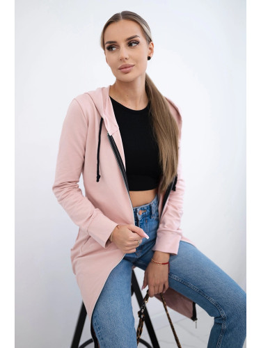 Women's long hoodie Kesi - powder pink