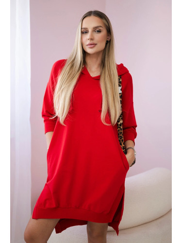 Red hooded dress with a long back