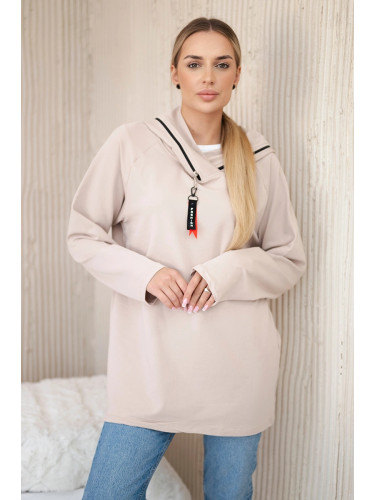 Tunic with zipper on hood Oversize beige