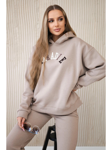 Cotton set with embroidered Paradise inscription dark beige