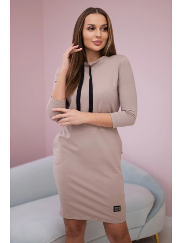 Dress with tie at the neck dark beige