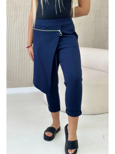 Włoski Punto Milano Winter trousers with a decorative zipper navy blue