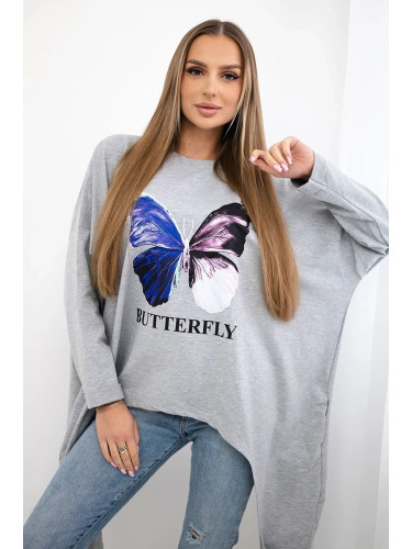 Oversize print blouse in grey