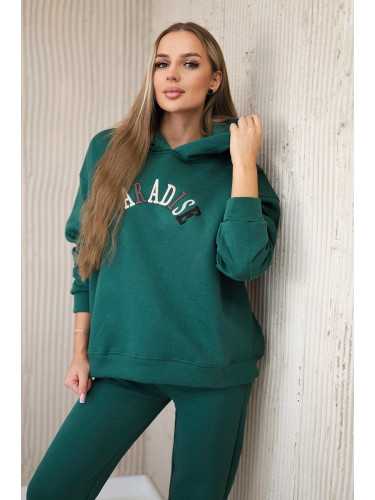 Cotton set with embroidered Paradise green inscription