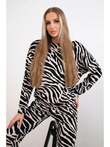 Velour set with zebra print black+beige