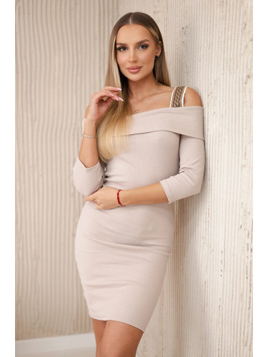 Dress with wide straps in beige
