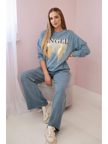 Włoski Cotton set Angel sweatshirt + pants denim