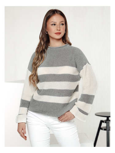 Дамски пуловер LINEZZA сиво-бял