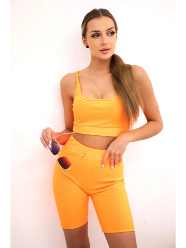 Set of high-waisted trousers in orange neon colour