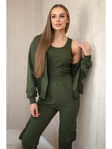 Set 3in1 sweatshirt + top + khaki pants