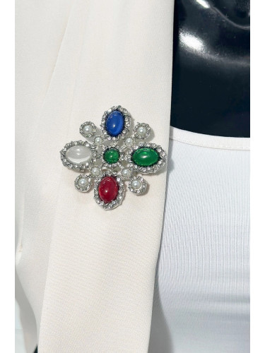 Floral brooch 2 silver + multicolored