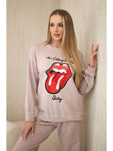 Kesi Włoski Cotton set wiped with print sweatshirt + pants powder pink