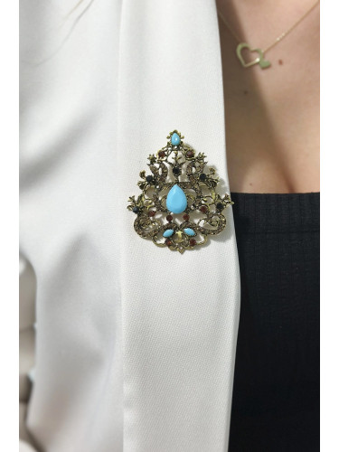Brooch XZ459-191 gold + blue