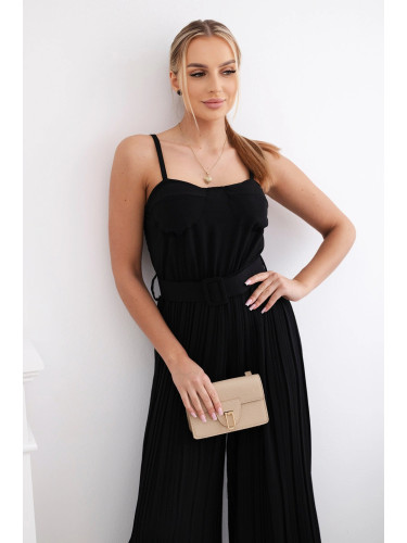 Pleated jumpsuit with straps black