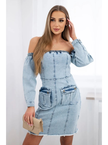 marka niezdefiniowana Off-the-shoulder stretch denim dress S/M-L/XL