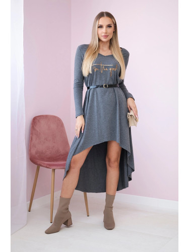 Dress with decorative belt and graphite inscription