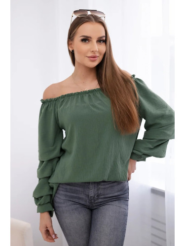 Spanish blouse with decorative khaki sleeves