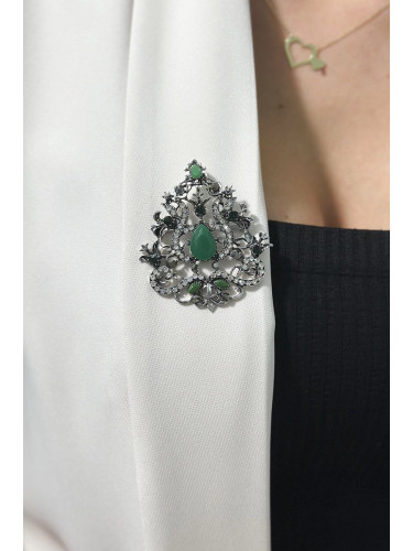 Brooch XZ459-191 silver + green