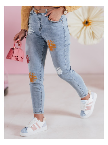 Дамски дънки slim fit с флорален мотив