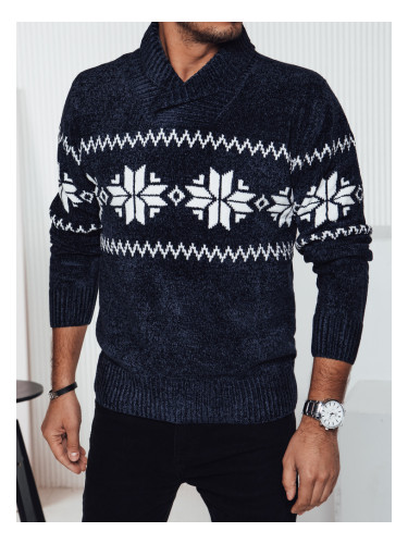 Sweter męski w śnieżynki granatowy Dstreet