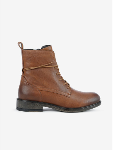 Brown women's leather ankle boots Geox Catria - Women's