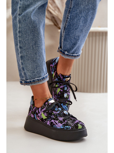 Кожени спортни обувки на платформа лилави Maciejka