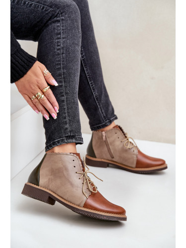 S. BARSKI Затоплени кожени ботуши на равна пета кафяви Nianka