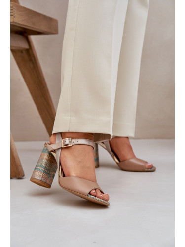 Laura Messi Кожени елегантни сандали на ток тъмен бежов Лаура Меси 2136