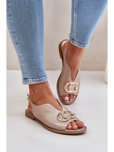 Laura Messi Кожени сандали на равна подметка с декорация Лаура Меси 2865 Златни