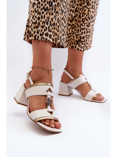 Елегантни кожени сандали на блок Laura Messi 2768 Бяло