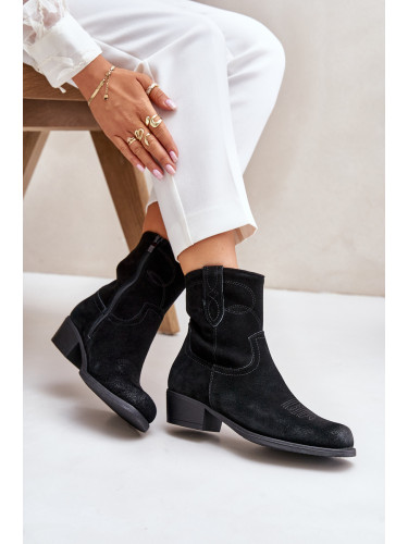 Suede ankle boots cowgirls women's low-heeled insulated sergio leone black