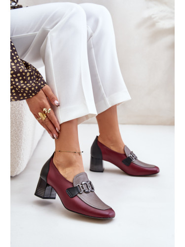 Кожени обувки на блок ток със златна декорация Laura Messi 2861 Бордо