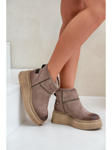 Кожени Замшеви Снежни Ботуши На Платформа И Котур Бронзови Maciejka