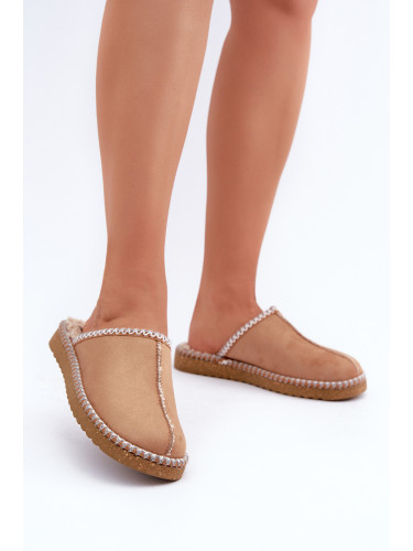 Удобни домашни обувки чехли с бродерия дамски Inblu FX000021 Camel