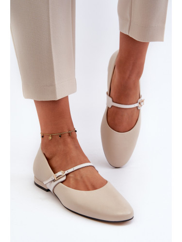 Дамски кожени обувки тип балерина Laura Messi 2774 бежов
