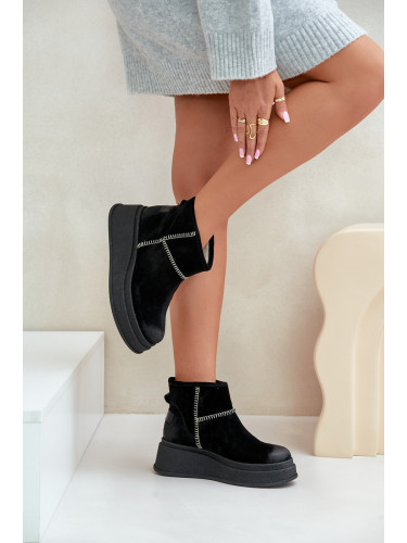 Кожени Замшеви Снежни Чизми На Платформа И На Ток Кафяви Maciejka