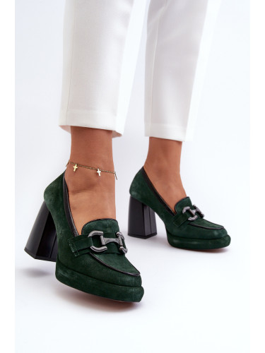 Кожени помпи на голям ток Laura Messi 2706 Тъмно зелено