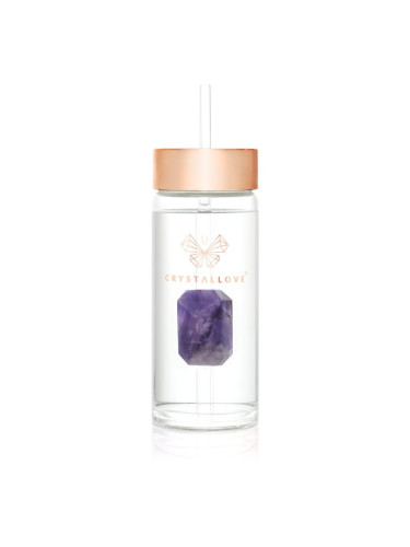 Crystallove Amethyst Straw Water Bottle стъклена бутилка за вода със сламка 400 мл.