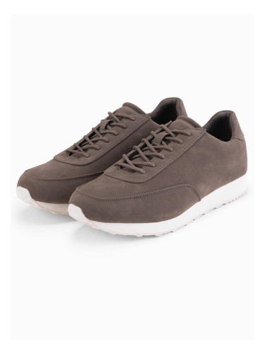 Ombre Men's eco leather sports sneaker shoes with suede finish - dark brown