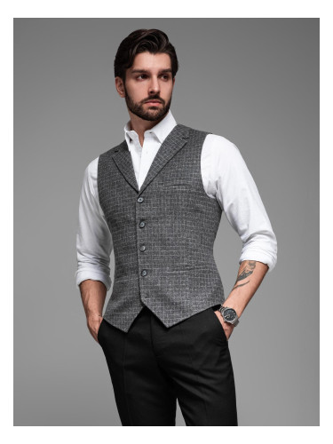 Ombre Elegant men's checkered vest with lapels - black