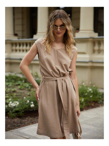Edoti Midi dress, wide straps with linen