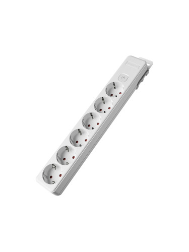 Разклонител, 6-ца, без кабел, 230VAC, 16A, с ключ, бял, BY72-00260