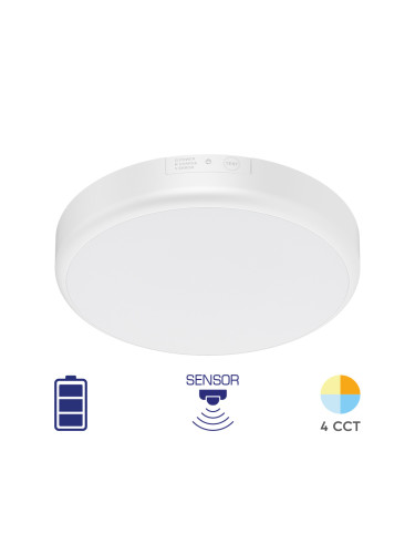 LED плафон, GRANDE, 20W, с батерии, 2000lm, 4в1 цвята, PIR сензор за движение, IP54, ф280x70mm, BC15-00580