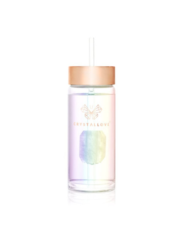 Crystallove Clear Quartz Straw Water Bottle стъклена бутилка за вода със сламка Hologram 400 мл.