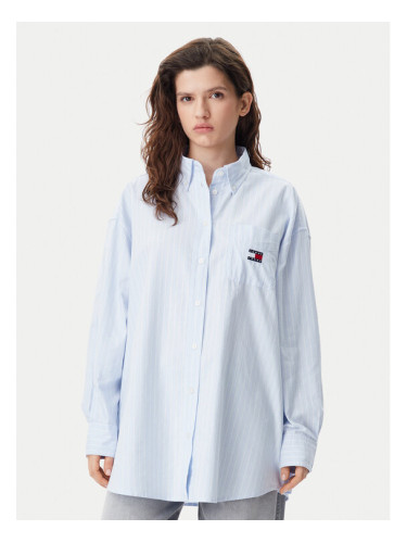 Tommy Jeans Риза Badge DW0DW20289 Светлосиньо Oversize