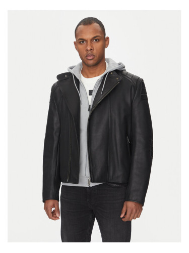 HUGO Кожено яке Ludok 50530780 Черен Regular Fit