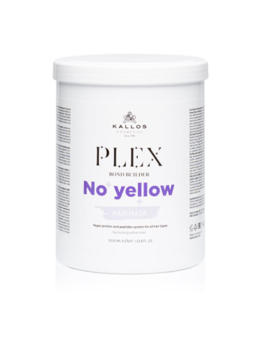 Kallos Plex No Yellow маска за коса неутрализиращ жълтеникавите оттенъци 1000 мл.