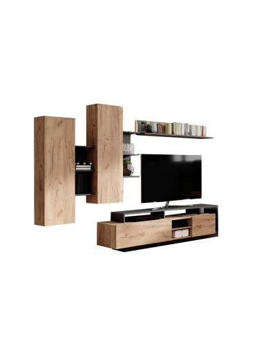 ХОЛНА СЕКЦИЯ РУССО 270/44/180 СМ ВКЛ. ПОЛИЦА, ТВ ШКАФ И СТЕНЕН ШКАФ В ДЪБ АРТИСАН И АНТРАЦИТ