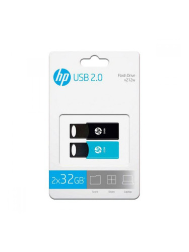 Флашка HP 212 USB 2.0 Син/Черен (2 uds) - 32 GB